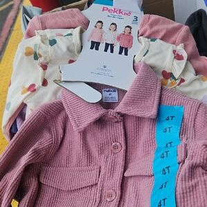 Carter's Pink Corduroy Button-Up Shirt and Heart Print Tops Set